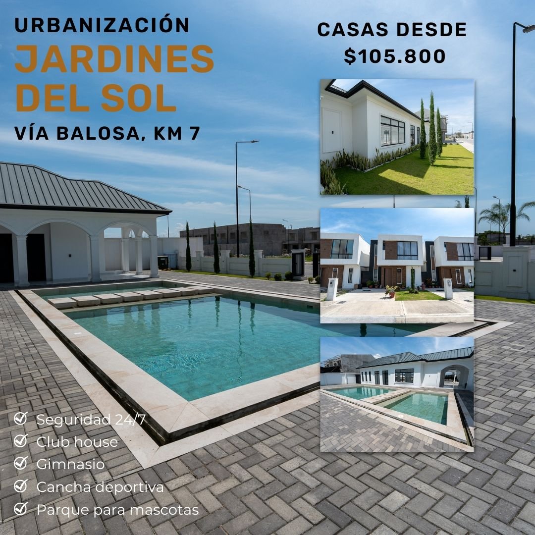 Vive con estilo, casas en venta en Jardines del Sol, Machala, vía balosa, km 7